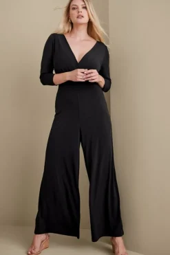 Soft Surroundings 3/4 Sleeve Penelope Jumpsuit Black