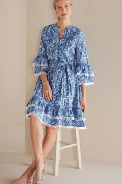Sale Soft Surroundings Adeline Short Dress SpringPaisleyChambray