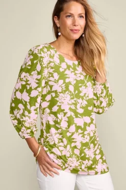 Soft Surroundings Ainsley Linen Blend Tunic InkBloomsGreen