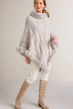 Soft Surroundings Alexi Cable Knit Poncho Oatmeal