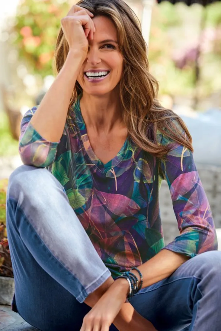 Hot Soft Surroundings Alila 3/4 Sleeve Tunic WarmIrisMulti