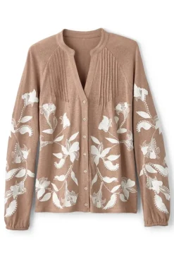 Clearance Soft Surroundings Alva Embroidered Knit Top Beige