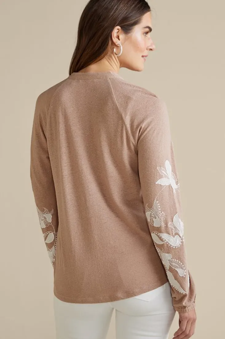 Clearance Soft Surroundings Alva Embroidered Knit Top Beige