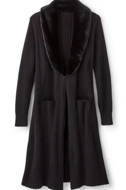 Online Soft Surroundings Amalie Faux Fur Collar Ribbed Cardigan Black
