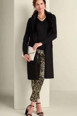 Online Soft Surroundings Amalie Faux Fur Collar Ribbed Cardigan Black