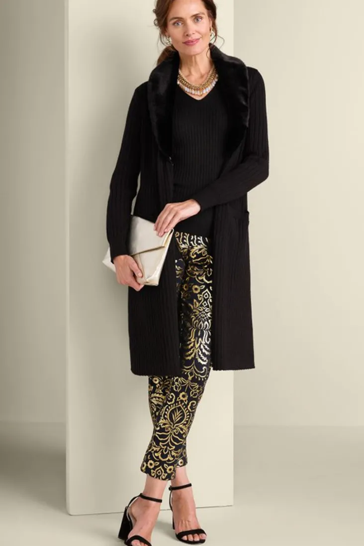 Online Soft Surroundings Amalie Faux Fur Collar Ribbed Cardigan Black