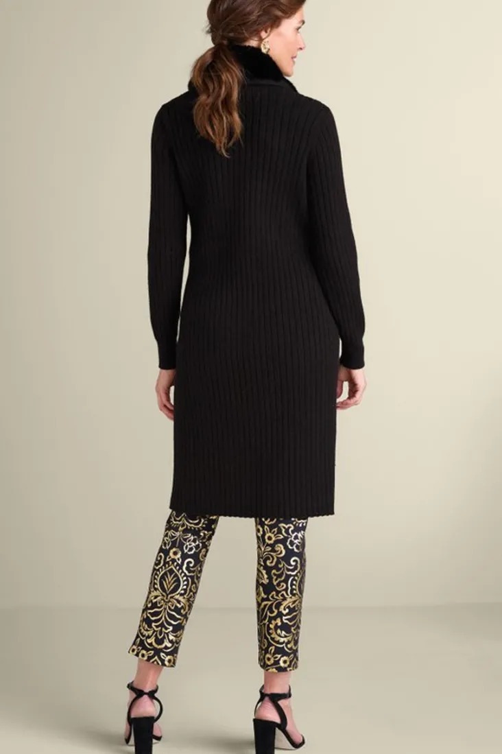 Online Soft Surroundings Amalie Faux Fur Collar Ribbed Cardigan Black