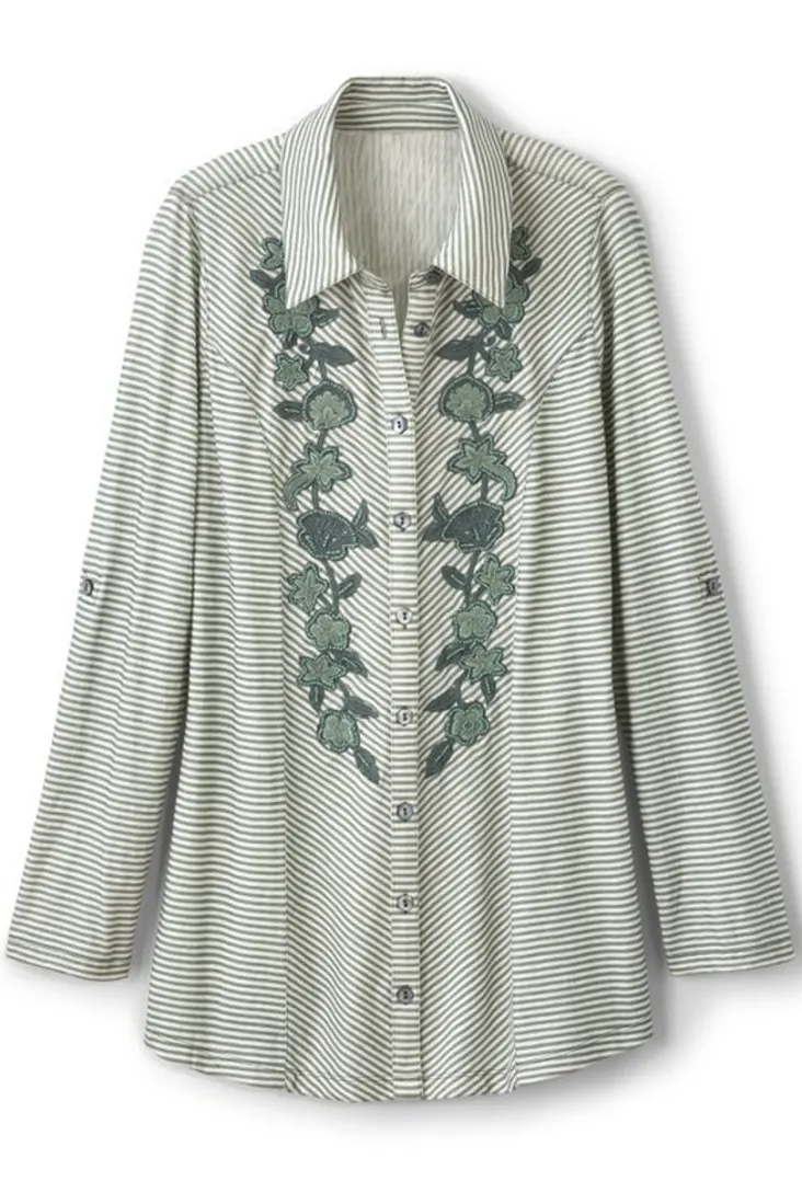 Sale Soft Surroundings Anisa Tunic GreenMilieuStripe