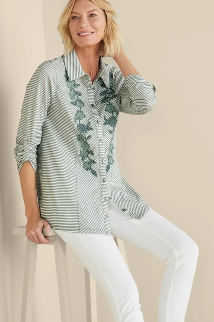 Sale Soft Surroundings Anisa Tunic GreenMilieuStripe