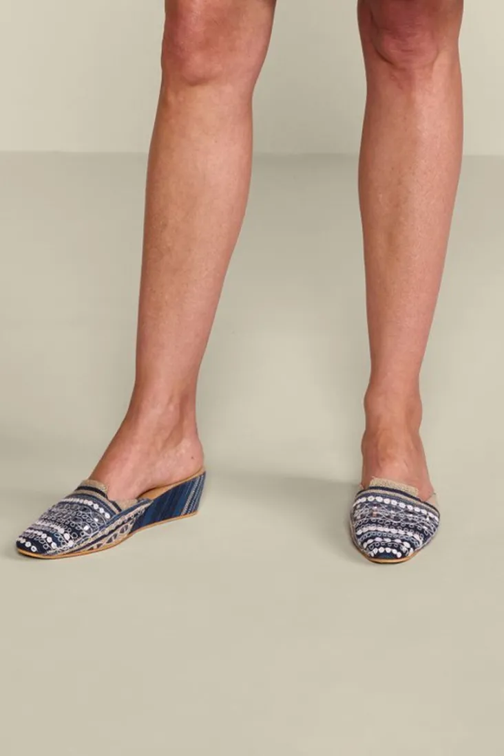 Clearance Soft Surroundings Arizona Stripe Wedge Slide Blue