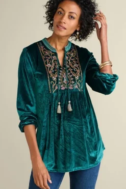Sale Soft Surroundings Ashanti Embellished Velvet Tunic JuneBug