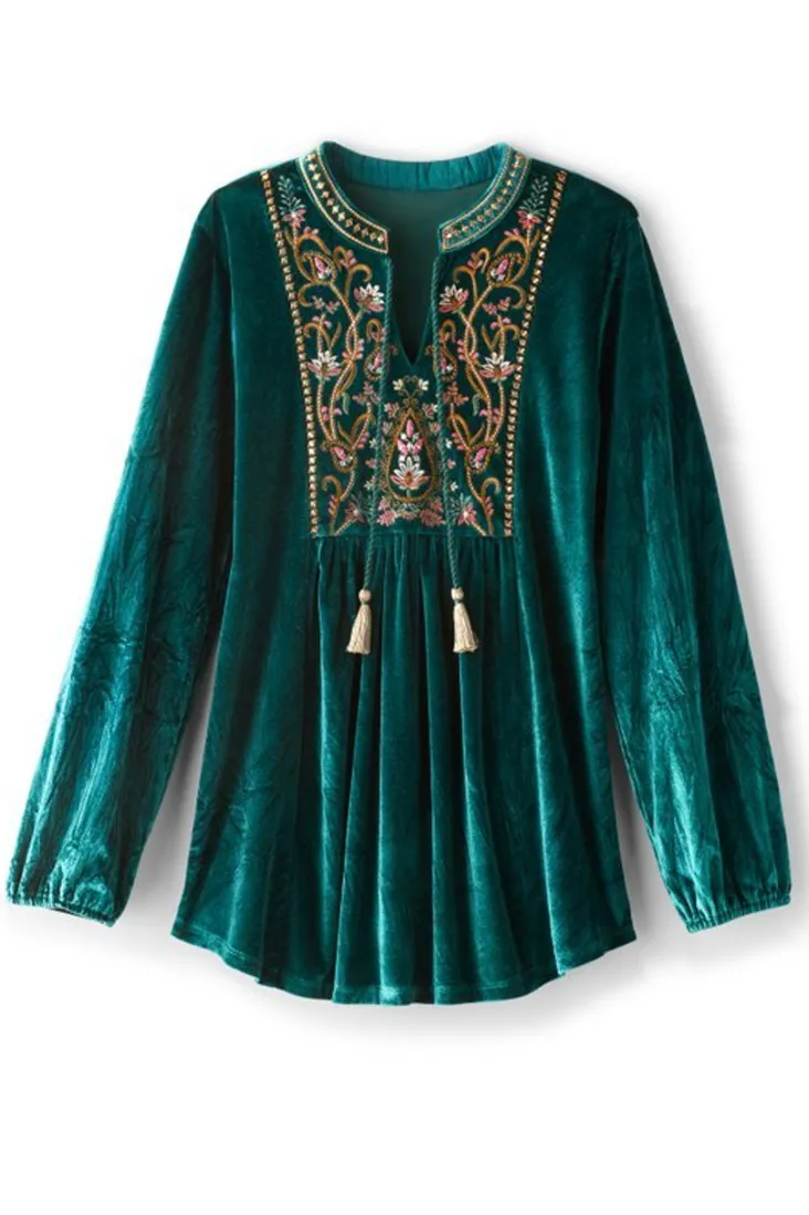 Sale Soft Surroundings Ashanti Embellished Velvet Tunic JuneBug