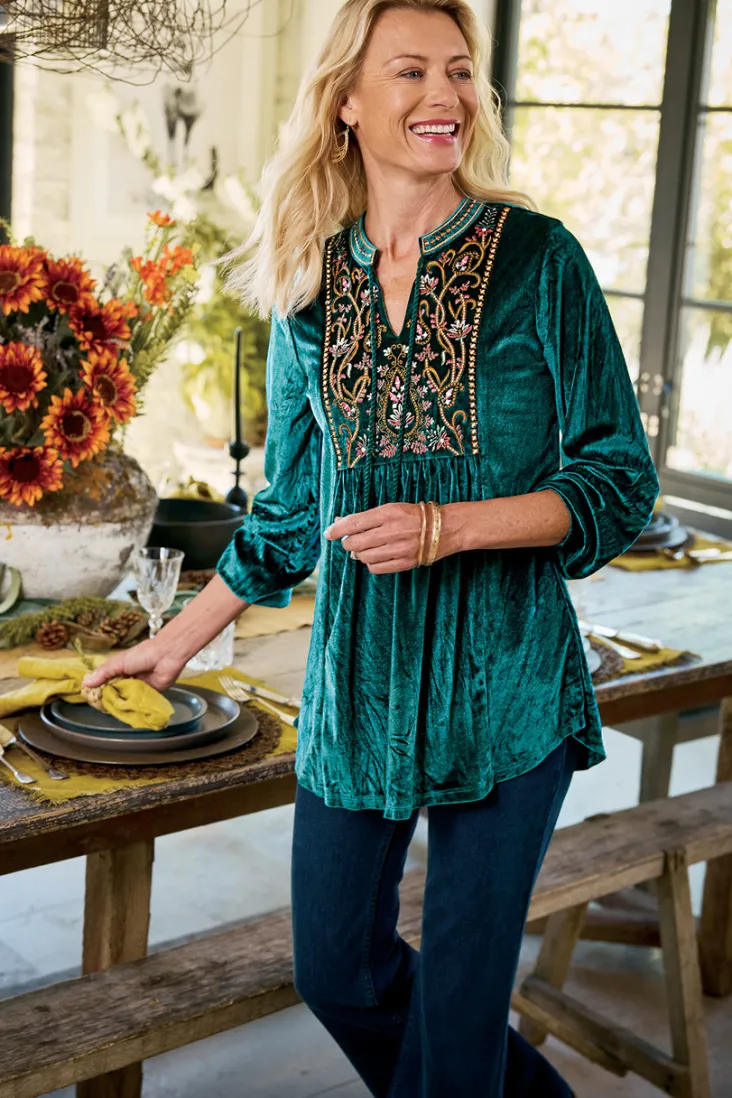 Sale Soft Surroundings Ashanti Embellished Velvet Tunic JuneBug