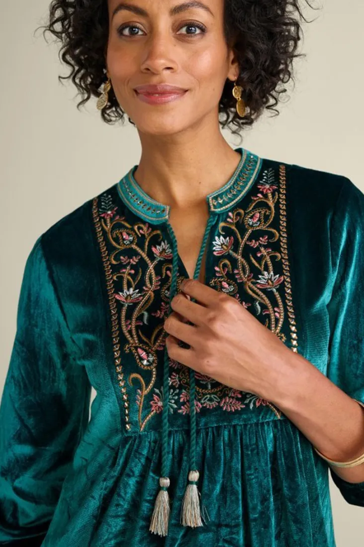 Sale Soft Surroundings Ashanti Embellished Velvet Tunic JuneBug