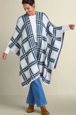 New Soft Surroundings Braunwyn Plaid Wrap BlueWindowpanePlaid