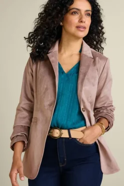 New Soft Surroundings Breck Faux Suede Blazer Stone