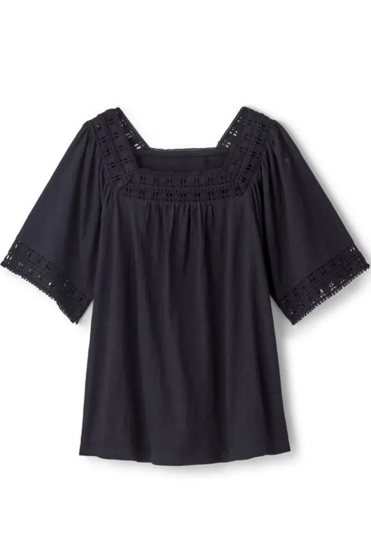 Clearance Soft Surroundings Brianna Crochet Knit Tee Black