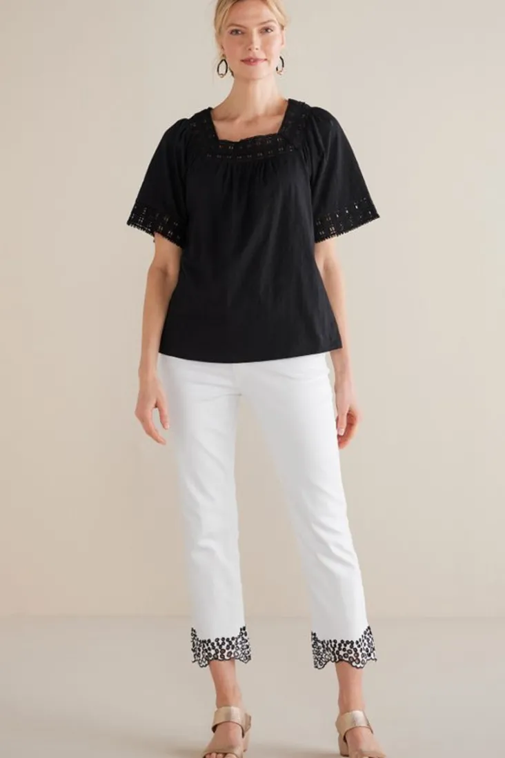 Clearance Soft Surroundings Brianna Crochet Knit Tee Black