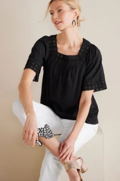 Clearance Soft Surroundings Brianna Crochet Knit Tee Black