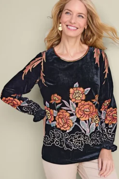 Online Soft Surroundings Brielle Velvet Top BlackMulti