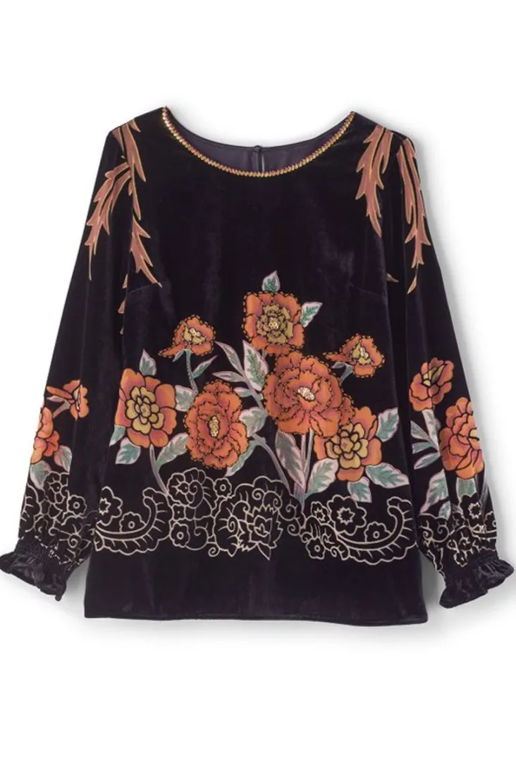 Online Soft Surroundings Brielle Velvet Top BlackMulti