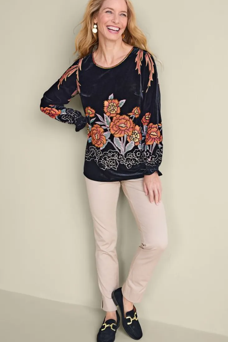 Online Soft Surroundings Brielle Velvet Top BlackMulti