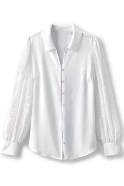 Best Soft Surroundings Calathea Embroidered Sleeve Shirt White