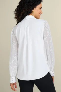 Best Soft Surroundings Calathea Embroidered Sleeve Shirt White