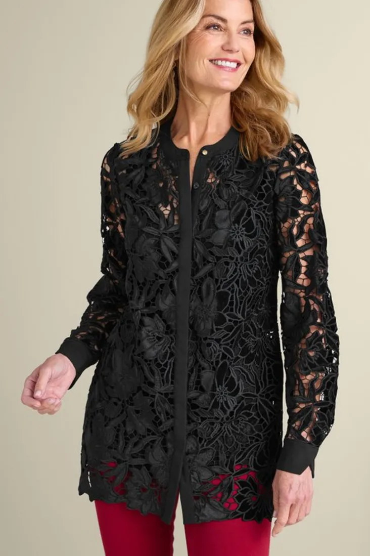Best Soft Surroundings Candace Velvet Lace Tunic Black