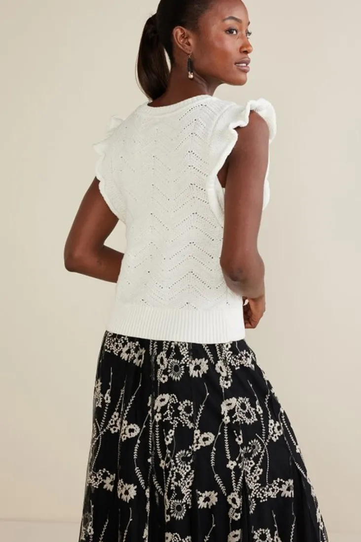New Soft Surroundings Celina Flutter Sleeve Sweater IvoryPearl