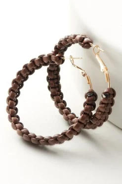 Online Soft Surroundings Charlotte Leather Hoop Earrings Brown