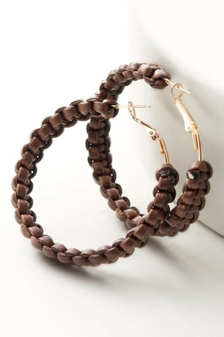 Online Soft Surroundings Charlotte Leather Hoop Earrings Brown