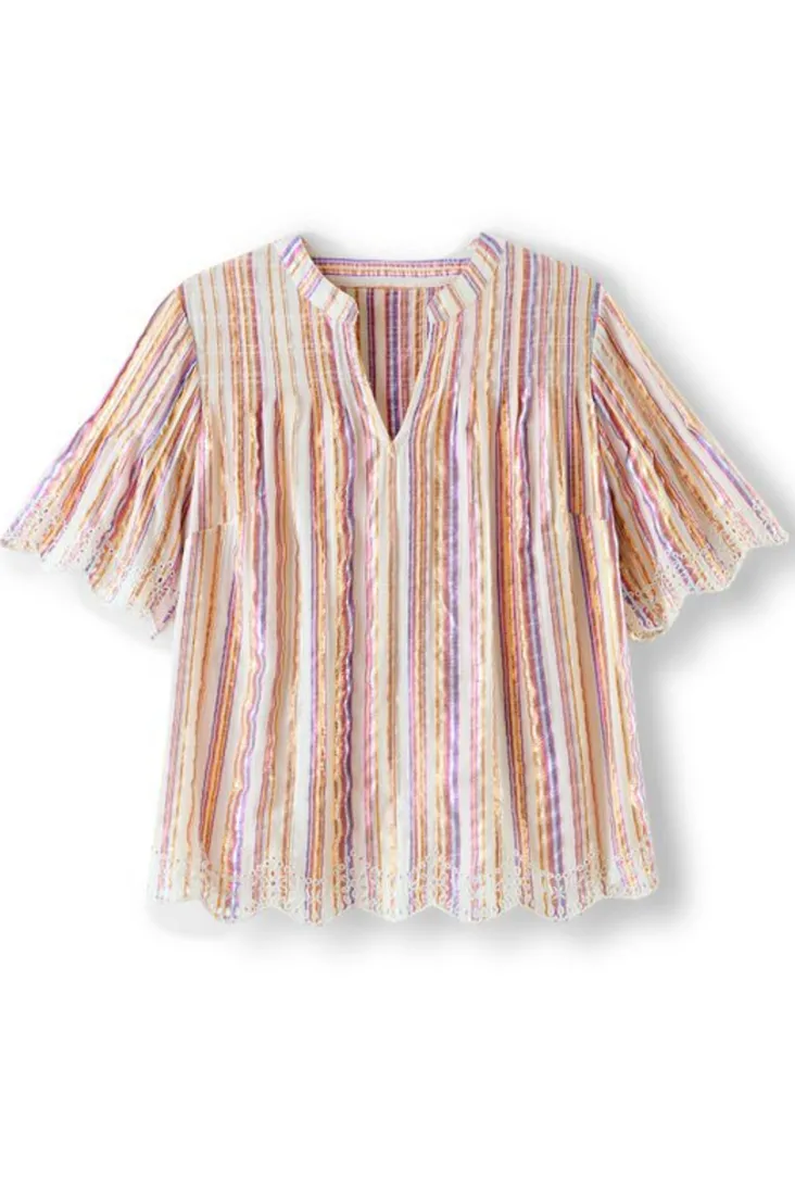 Soft Surroundings Ciel Metallic Stripe Eyelet Top MultiMetallicStripe