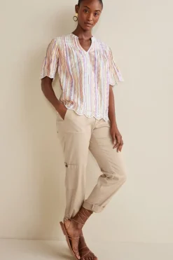 Soft Surroundings Ciel Metallic Stripe Eyelet Top MultiMetallicStripe