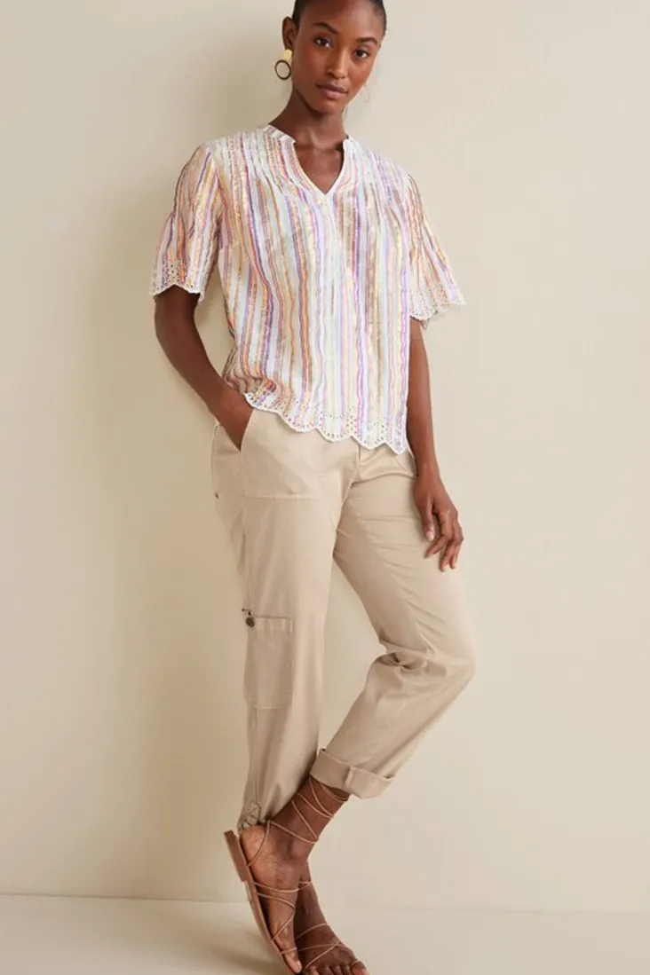 Soft Surroundings Ciel Metallic Stripe Eyelet Top MultiMetallicStripe