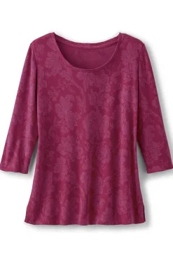 Best Soft Surroundings Clarette Jacquard 3/4 Sleeve Tunic SilhouetteFloral