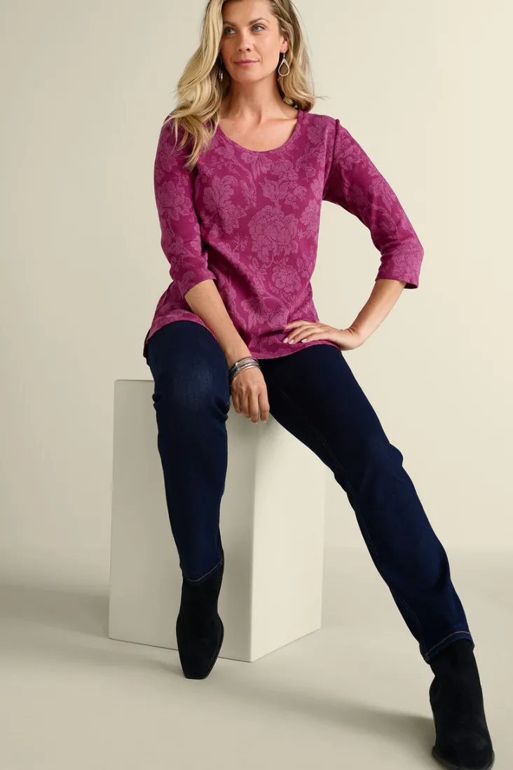 Best Soft Surroundings Clarette Jacquard 3/4 Sleeve Tunic SilhouetteFloral