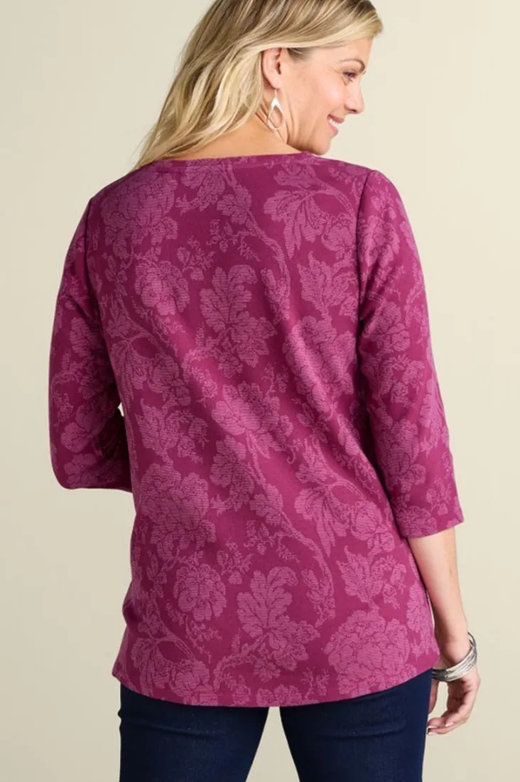 Best Soft Surroundings Clarette Jacquard 3/4 Sleeve Tunic SilhouetteFloral