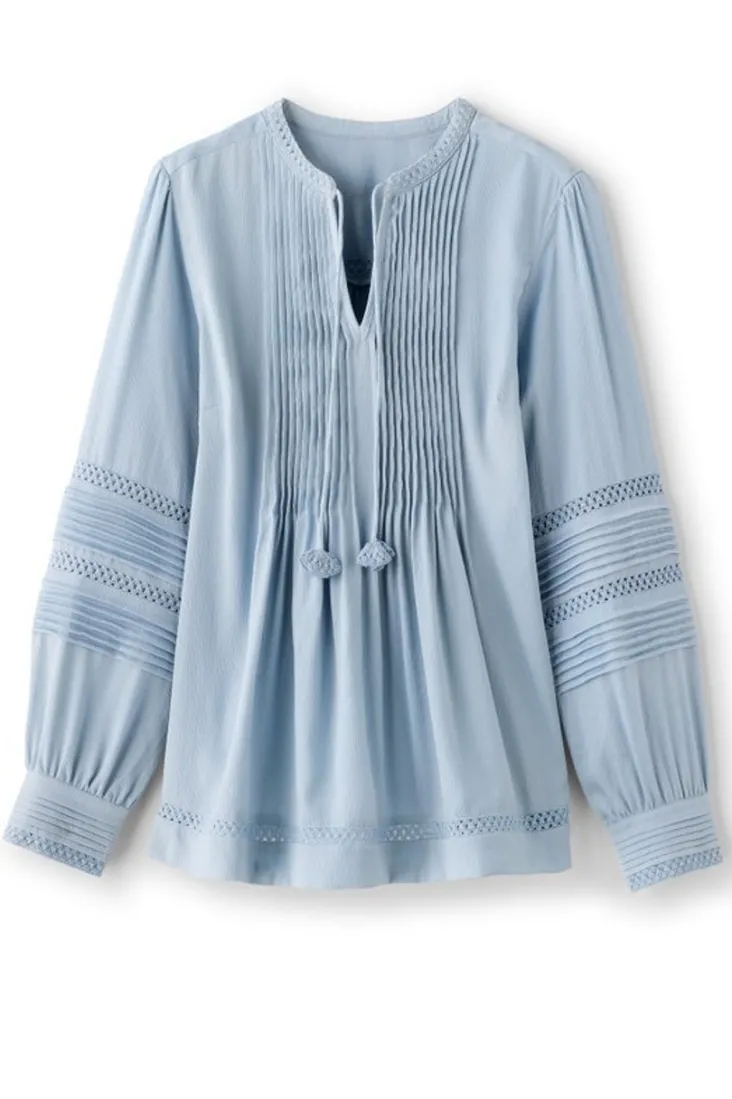 Outlet Soft Surroundings Connie Lace Trim Crepe Top BlueFog