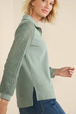 Online Soft Surroundings Crochet Sleeve French Terry Tunic