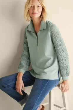 Online Soft Surroundings Crochet Sleeve French Terry Tunic