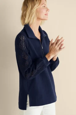 Online Soft Surroundings Crochet Sleeve French Terry Tunic