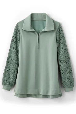 Online Soft Surroundings Crochet Sleeve French Terry Tunic