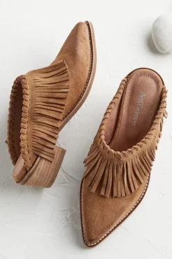 Sale Soft Surroundings Dabney Fringe Suede Mules Taupe