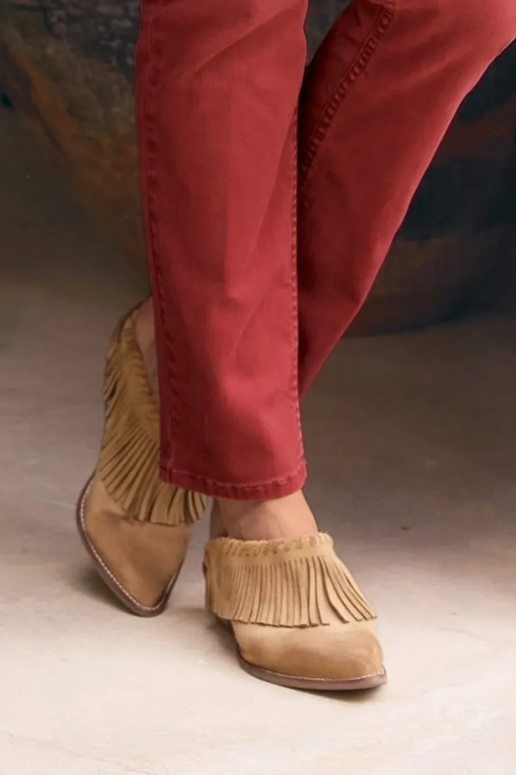 Sale Soft Surroundings Dabney Fringe Suede Mules Taupe