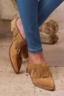 Sale Soft Surroundings Dabney Fringe Suede Mules Taupe