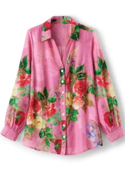 Discount Soft Surroundings Danica Embellished Shirt Red/PinkFloral