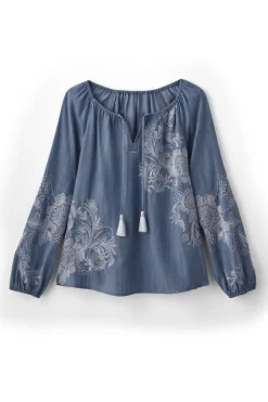 Online Soft Surroundings Diya Embroidered Tencel™ Peasant Top MediumWash