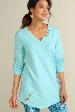 Outlet Soft Surroundings Dove French Terry Asymmetrical Tunic PastelTurquoise