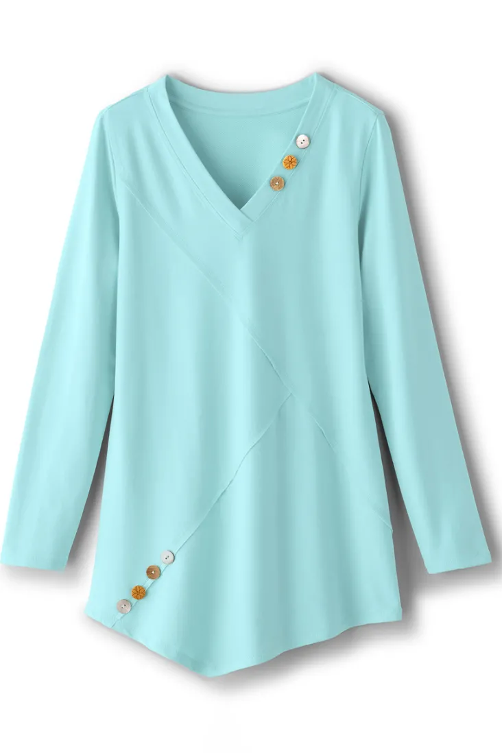 Outlet Soft Surroundings Dove French Terry Asymmetrical Tunic PastelTurquoise